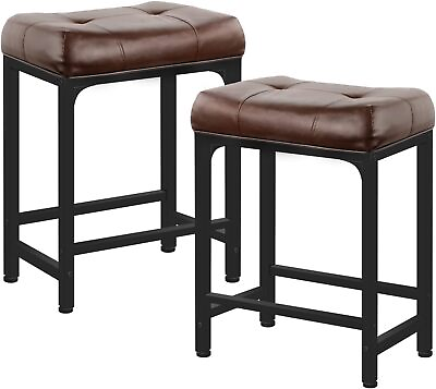 #ad Set of 2 Saddle Stool Counter Height Kitchen Chairs with Thick Cushion Footrest $109.99
