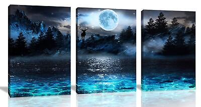 #ad Wall Decorations For Living Room Moon Deer Ocean Landscape Picture Teen Room ... $43.83