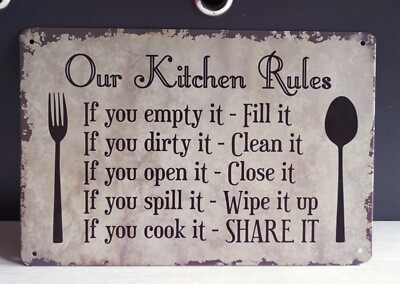 #ad #ad Retro Tin Signs Our Kitchen Rules Poster Metal Plate Wall Decor Hanging $10.85