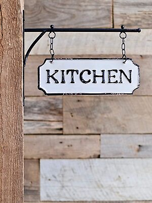 #ad New Black White Farmhouse Vintage DOUBLE SIDED KITCHEN SIGN Wall Bracket Hanging $21.95