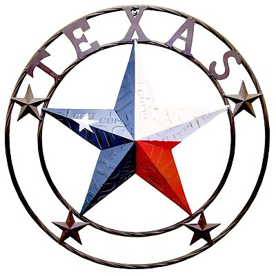 #ad Rustic Metal Circle Texas License Plate Circle Star Wall Hanging Welcome Decor $41.95