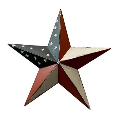 #ad Rainbow Handcrafts Rustic Metal 3D Barn Star Patriotic Wall Americana Star $19.72