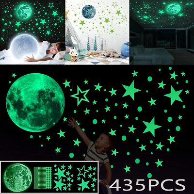#ad #ad 435PCS Glow in The Dark Moon Stars Stickers Ceiling for Kids Bedroom Wall Decor $9.40