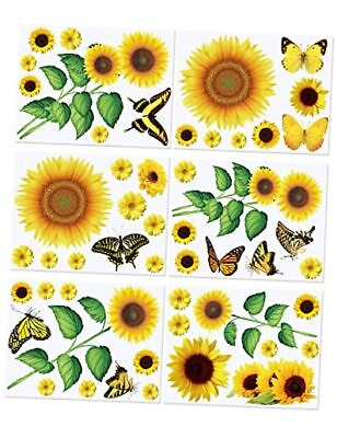 #ad 53 Pcs Sunflower Daisy Wall Decals Butterfly Wall Stickers Waterproof Large $21.90