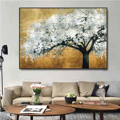 #ad Golden and Silver Abstract Tree Wall Art Canvas Painting for Home Decor Mural $19.61