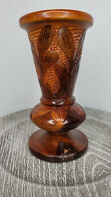 #ad Handcrafted Wood Urn Vase Boho African Influences Craved Art $7.99