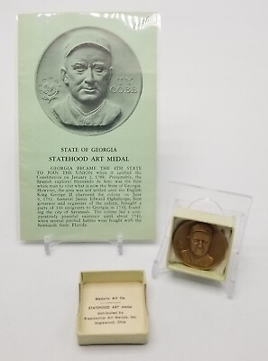 #ad 1964 Medallic Art Co. STATEHOOD Art Medal quot;GEORGIAquot; TY COBB Bronze 1.25quot; Boxed $44.89