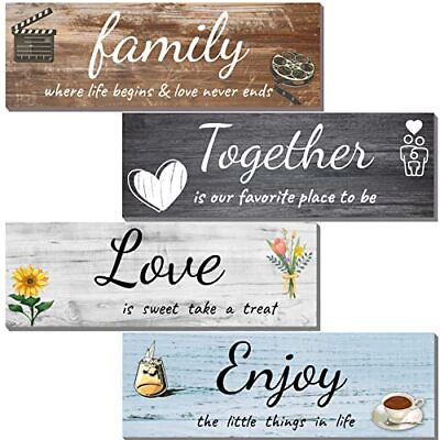 #ad Wood Wall Decor Living Room 4 Pcs Vintage Wall Art Decor Family Signs for Hom... $13.08