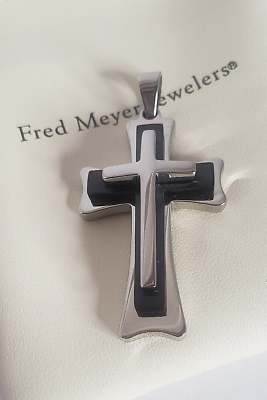 #ad Stainless Steel Acrylic Polished Cross Pendant Fred Meyers Jewelers NEW $17.75