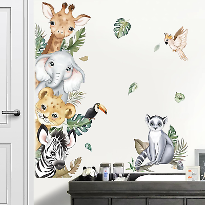 #ad Jungle Animals Door Wall Decals Safari Elephant Giraffe Wall Stickers Kids Ro... $16.99