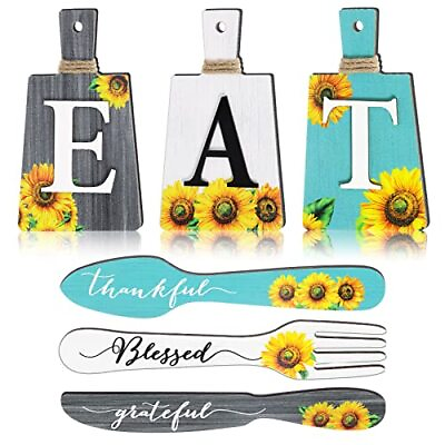 #ad 6 Pieces Sunflower Kitchen Decor Eat Signs Fork and Spoon Wall Decor Cutting ... $27.06