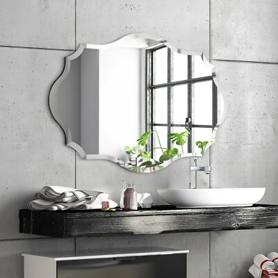 #ad Scalloped Frameless Wall Mounted Bathroom Mirror Decorative Mirror Entryway Deco $82.98