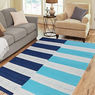 #ad Hanmade Cotton Dhurries Kitchen Blue Kilim Stair Runner Area Rug Living Room Mat $288.00