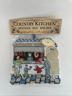#ad Vintage Country Kitchen Pine Scented Pot Holder Butcher Shop $5.95