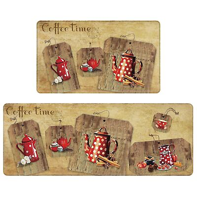 #ad 2 Pieces Kitchen Rugs Coffee Time Kitchen Mats for Floor Cushioned Waterproof... $18.69