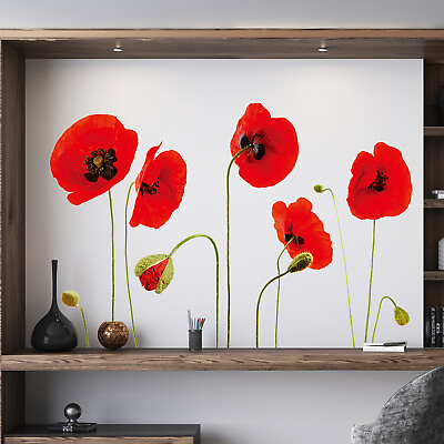 #ad #ad Walplus Spring Red Poppy Flower Wall Stickers Decal Removable Home Art DIY Decor $13.95