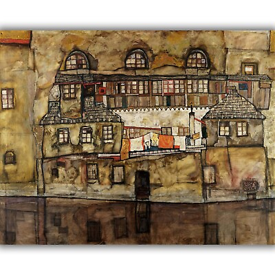 #ad House Wall on the River by Egon Schiele 1915 Giclée Canvas Print Multi Size $165.00