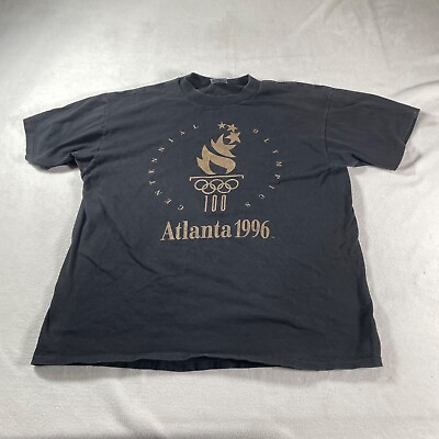 #ad Vintage Atlanta Olympic 1996 Shirt Mens Extra Large Black Single Stitch Gold Tee $18.42
