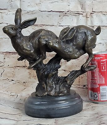 #ad #ad Art Deco Hares Rabbit Bronze Sculpture Easter Bunny Marble Figurine Decoration $174.50