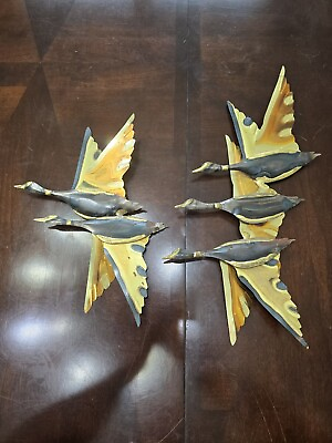 #ad Stunning Metal Art Flying Geese Wall Hangings Two Sections With Five Birds Total $32.95