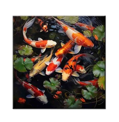 #ad Fish Koi Oil painting Picture Printed on canvas Home Wall Feng Shui Decor IV $75.78