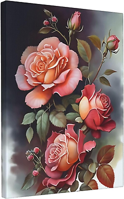 #ad Canvas Wall Art Watercolor Pink Roses with Leaves Modern Art Aesthetic Boho Post $57.64