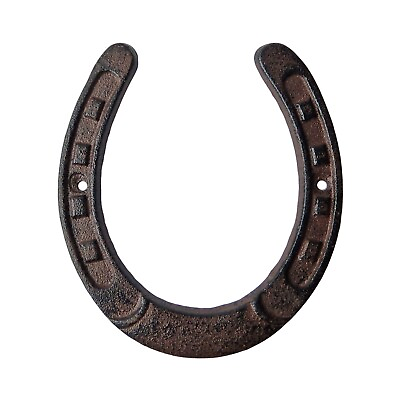 #ad Large Cast Iron Rustic Lucky Horseshoe Decorative Brown Western Decor 6.5 x 6 in $14.95