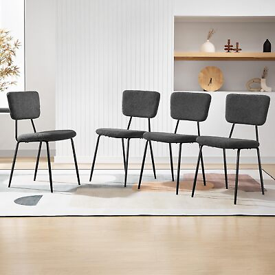 #ad Dining Room Chairs Set of 4 Modern Boucle Kitchen Chairs with Black Metal L... $218.94