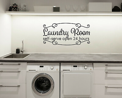 #ad LAUNDRY ROOM SELF SERVE RusticFarmhouse Home Wall Decal Words Decor Sticker $14.76