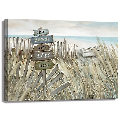 #ad #ad Canvas Wall Art with Fence Beach Seascape Painting Prints Modern Pictures Dec... $56.20