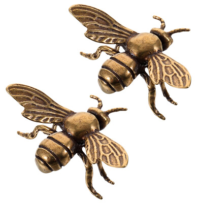 #ad 2 Pcs Brass Bee Office Metal Ornament Animal Statue Vintage Statues $10.38