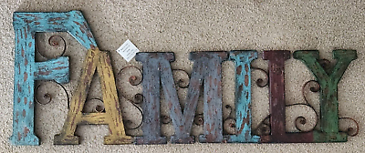 #ad Hobby Lobby Distressed Metal FAMILY Wall Art Sign Hanging Home Decor 31quot; New $19.95