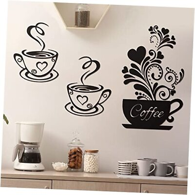 #ad Kitchen Wall Decor Sticker Coffee Tea Cup Flower Wall Art Decor Sticker Black $17.51