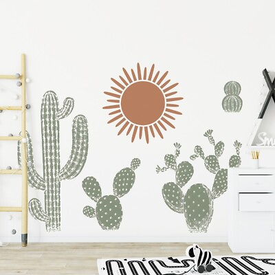 #ad Cactus Wall Decals with Sun Nursery Vinyl Wall Stickers Kids Bedroom Wall Decor $14.98