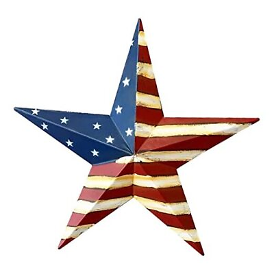 #ad Rustic Metal 3D Barn Star Patriotic Wall Decor American Whiite Blue amp; Red 12quot; $27.25