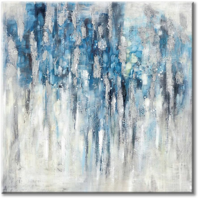 #ad Abstract Wall Art Canvas Picture: Blue and Gray Artwork Modern Painting for Bath $71.84