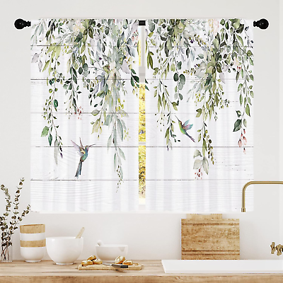 #ad Farmhouse Eucalyptus Kitchen Curtains Boho Rustic Flower 27.5X39 Inch $24.96