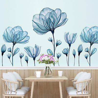 #ad 3D Dreamy Blue Flowers Wall Decals Romantic Lily Blossom Floral Wall Stickers DI $18.61