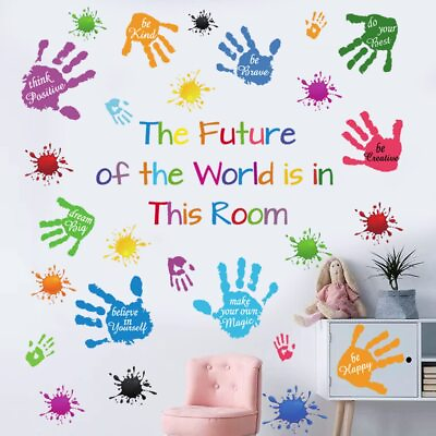 #ad Colorful Inspirational Quotes Wall Stickers Vinyl Paint Splatter Handprint Wa... $11.27