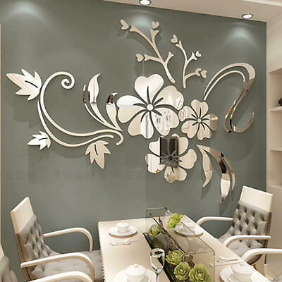 #ad #ad Fashion Flower 3D Mirror Wall Stickers Removable Decal Art Mural Home Decor $23.86
