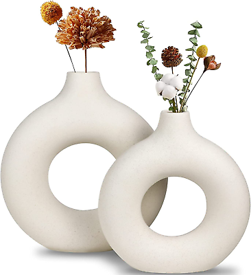 #ad White Ceramic Vase Modern Vase for Minimalist Decor Hollow round Matte Pampas $38.14