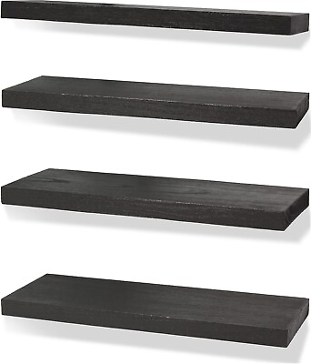 #ad Rustic Farmhouse Floating shelves Wall Decor Storage Wood Woodens Black Set of 4 $31.25