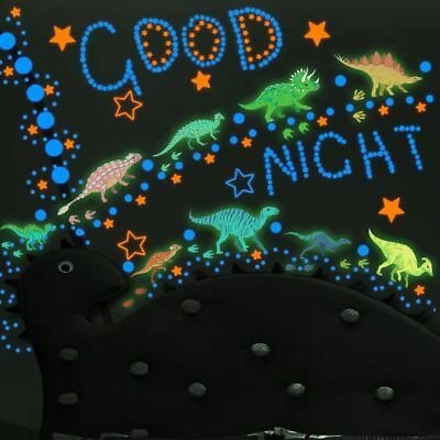 #ad Luminous Dinosaur Wall Stickers Glow in The Dark Wall Decals Kids Bedroom Decor $11.99