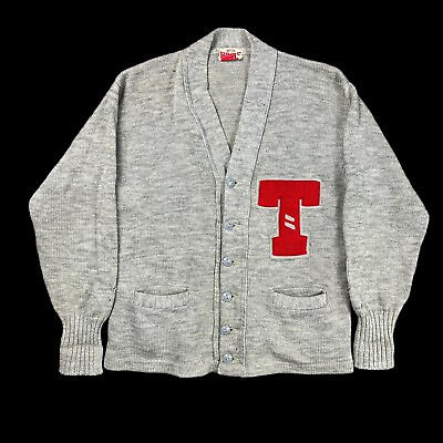 #ad Vintage Illinois Tech Gray Wool Letterman Sweater L 50’s W.H Brine $200.00