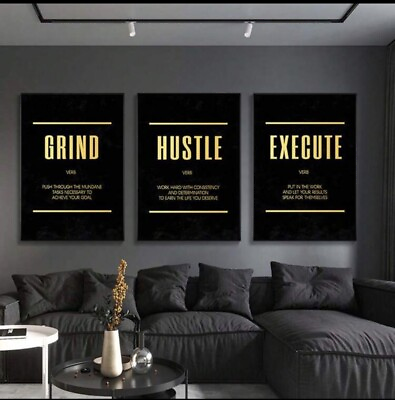 #ad Art Wall Canvas Motivation Grind Hustle Execute Inspirational Home Decorquot; $26.00