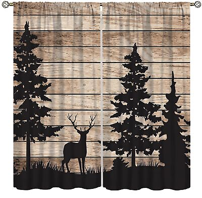 #ad #ad Farmhouse Curtains Rustic Deer Forest Animal Farmhouse Wood Panel Home Decor... $69.70