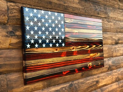 #ad Wooden American Flag Patriotic Flag Charred American Flag Rustic Designer $124.60