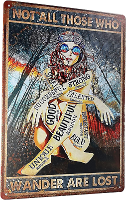 #ad Vintage Tin Sign Hippie Girl Not All Those Who Wander Are Lost VintageHome Dec $30.81
