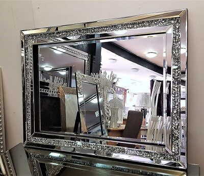 #ad #ad 32quot;x24quot; Decorative Crystal Mirrors for Wall Decor Living Room Silver Luxury M... $243.62