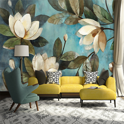 #ad Deep Texture 3D White Lotus Retro Style Oil Painting Murals Home Decor Wallpaper AU $40.34